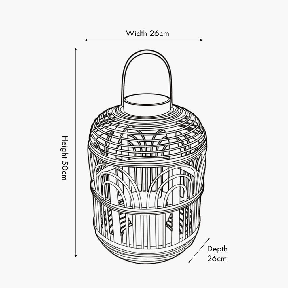 Natural Bamboo and Glass Lantern Small.