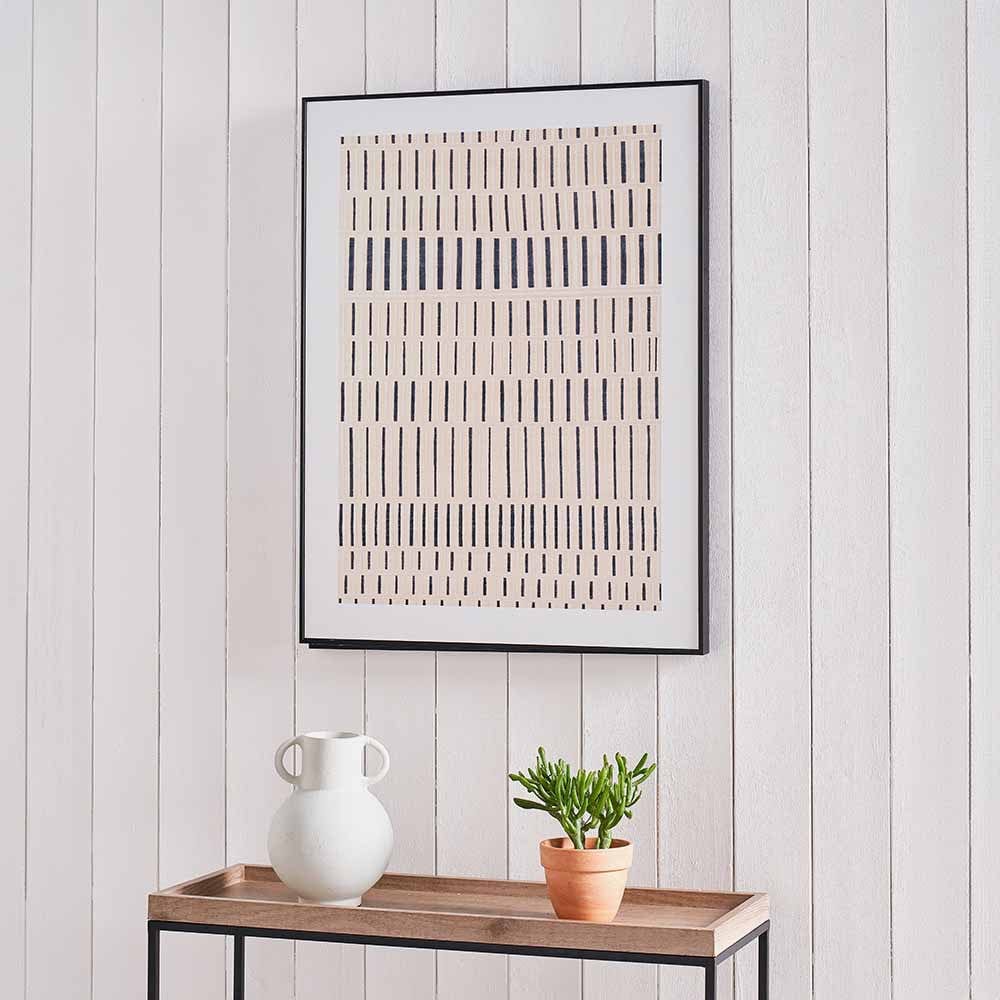 Natural Canvas with Black Stripe Pattern and Black Frame.