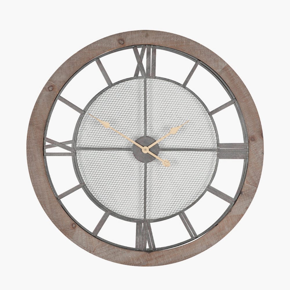 Natural Wood & Metal Round Wall Clock.