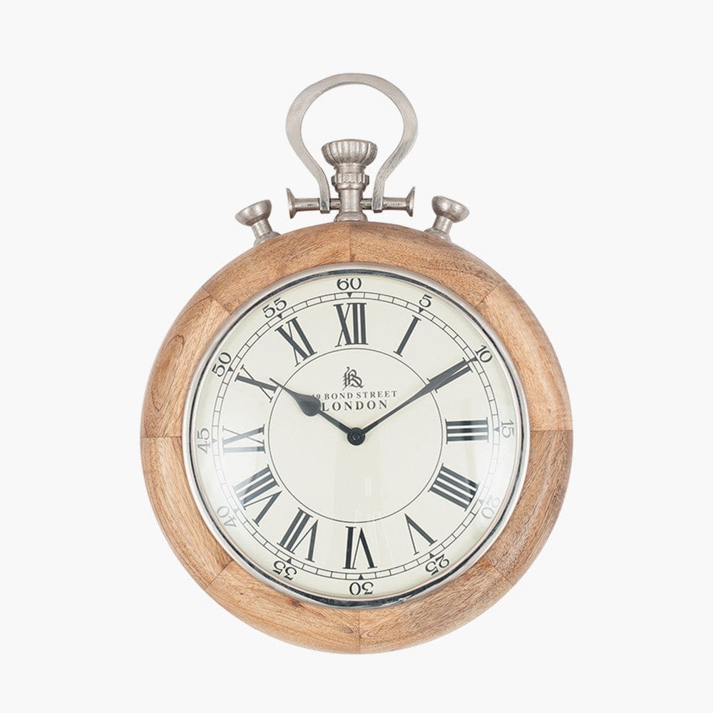 Nickel & Wood Stopwatch Wall Clock.
