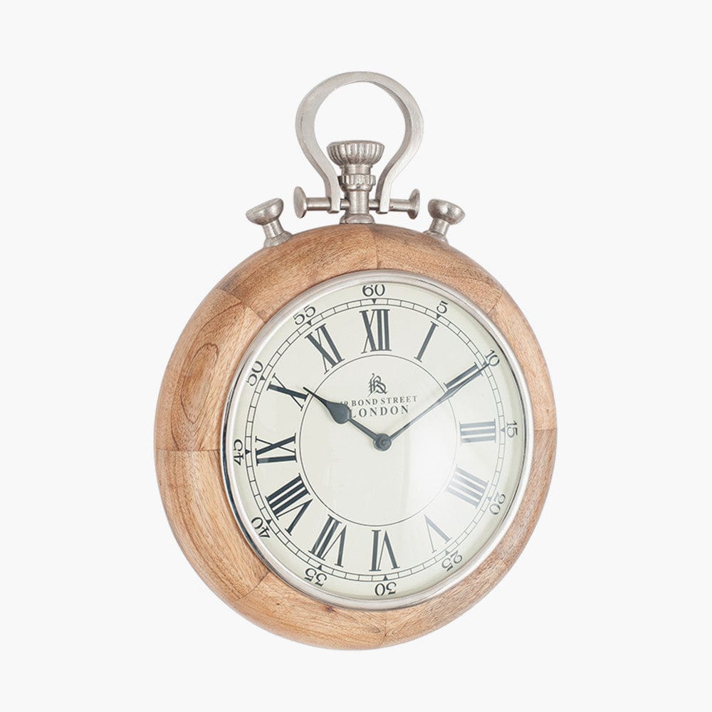 Nickel & Wood Stopwatch Wall Clock.