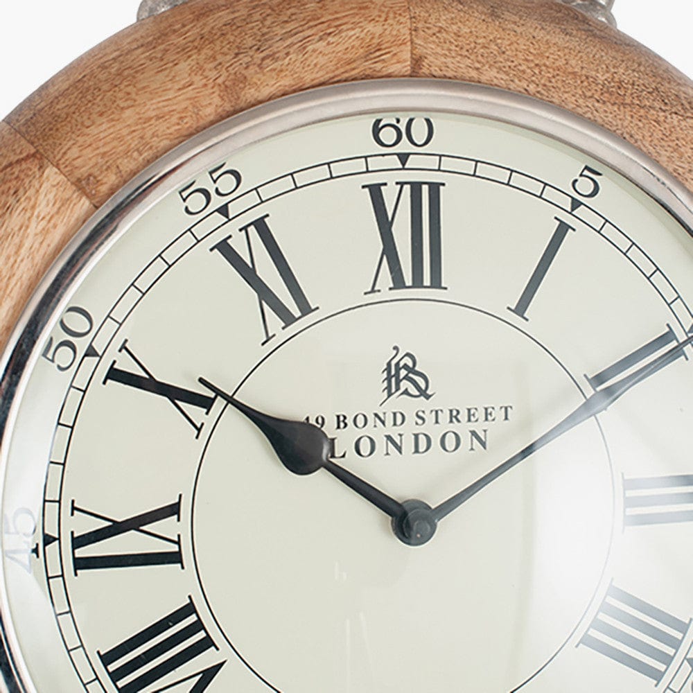 Nickel & Wood Stopwatch Wall Clock.