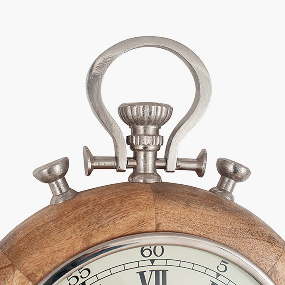Nickel & Wood Stopwatch Wall Clock.