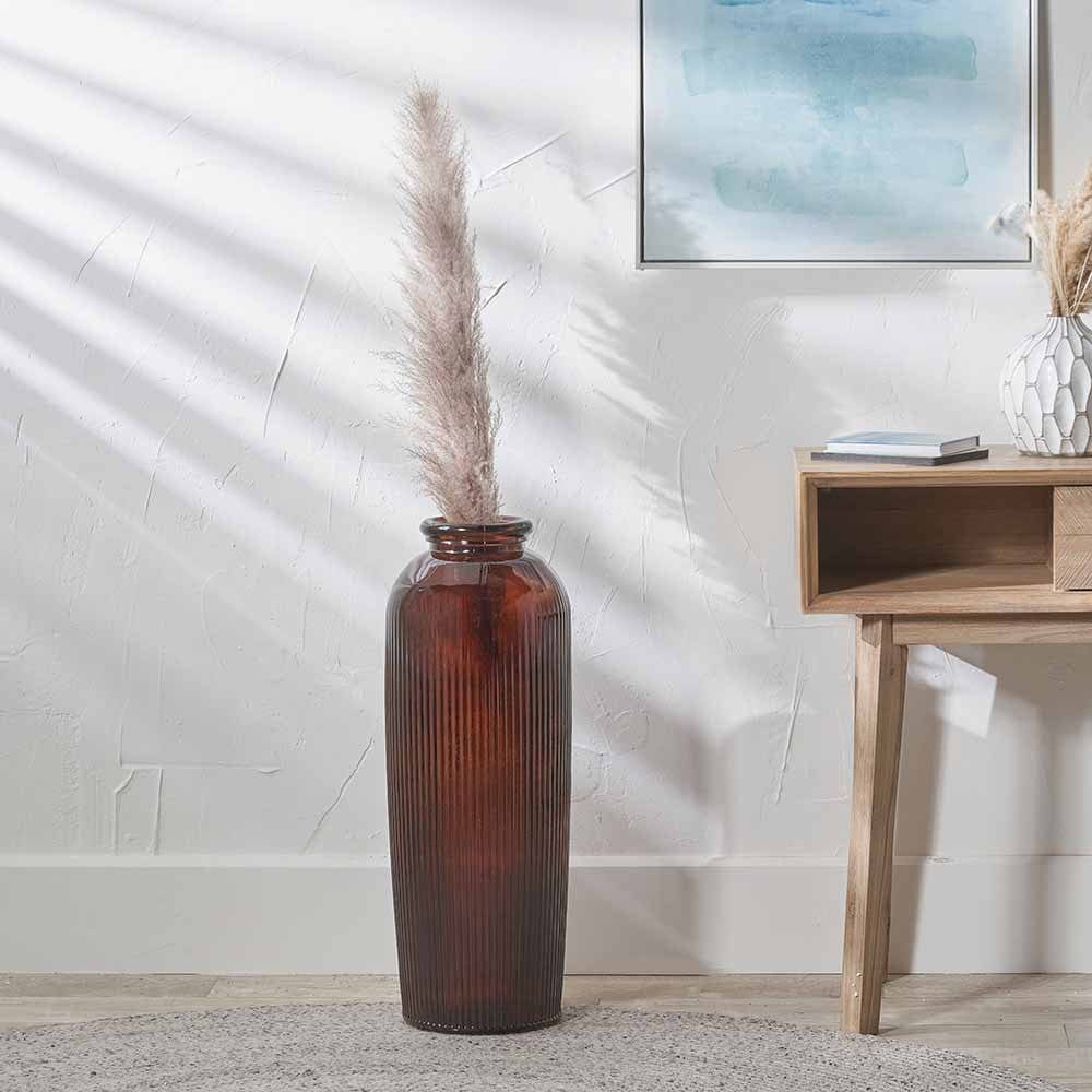 Pecan Brown Recycled Glass Ribbed Vase Tall.
