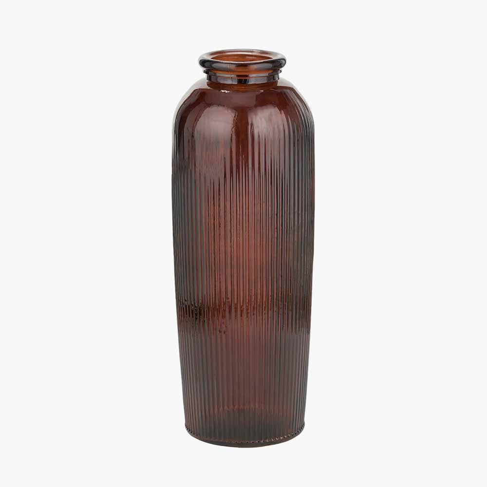 Pecan Brown Recycled Glass Ribbed Vase Tall.