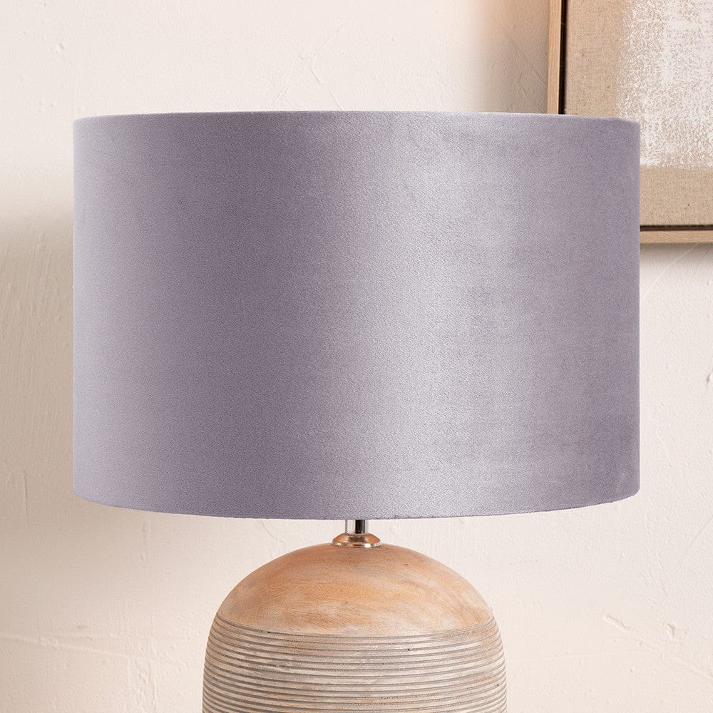 Rene 45cm Light Grey Velvet Cylinder Lampshade.