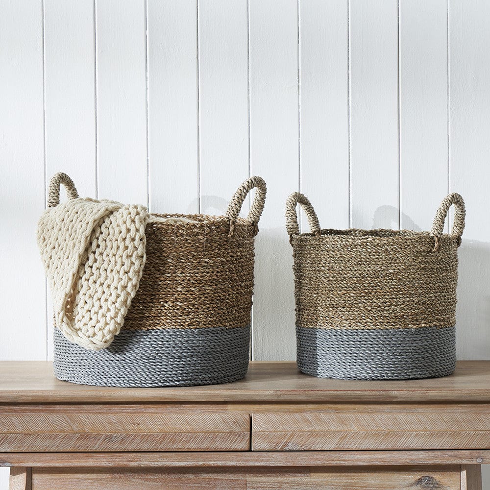 S/2 Banana Leaf Two Tone Natural and Grey Baskets.
