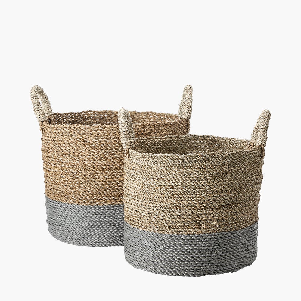 S/2 Banana Leaf Two Tone Natural and Grey Baskets.