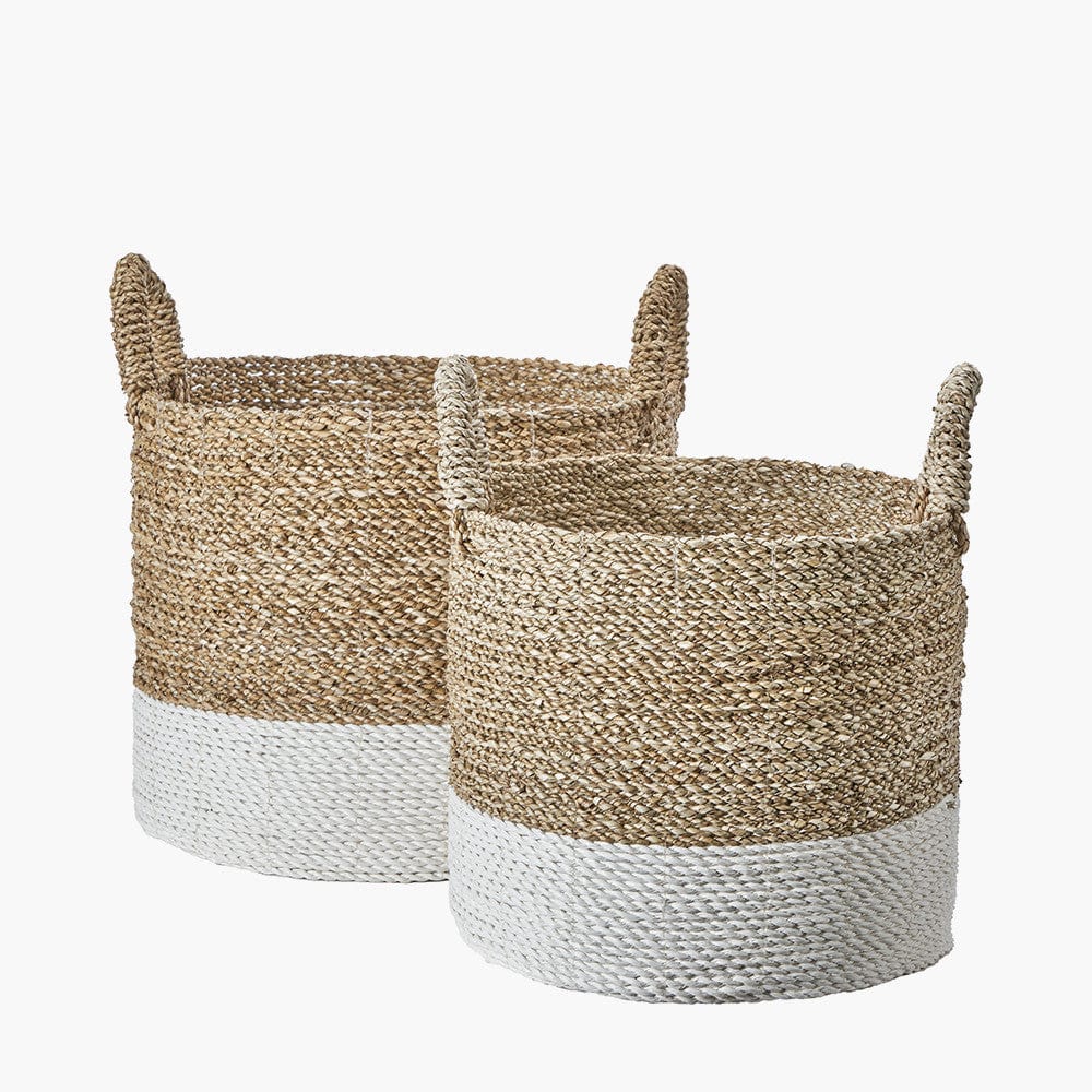 S/2 Banana Leaf Two Tone Natural and White Baskets.
