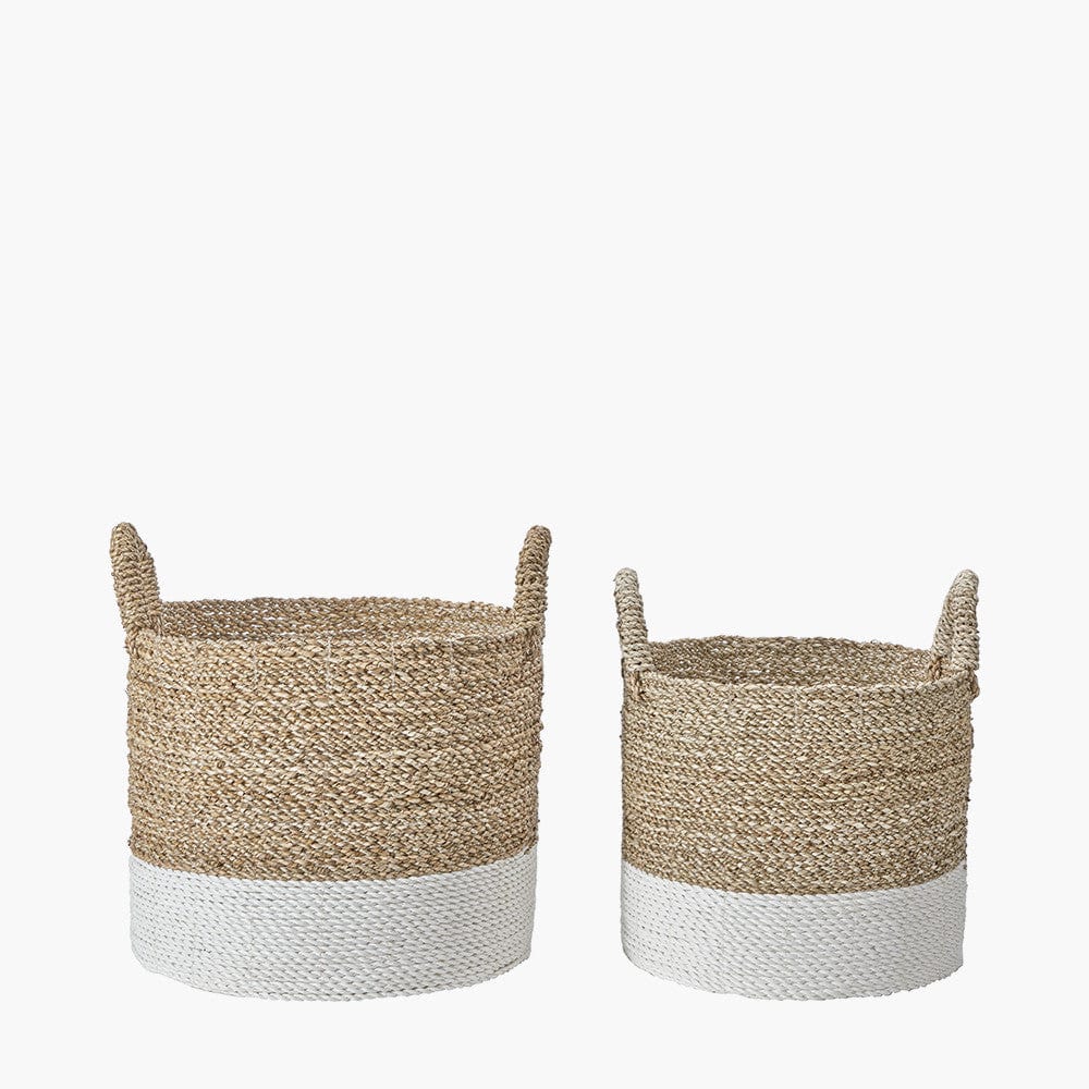 S/2 Banana Leaf Two Tone Natural and White Baskets.