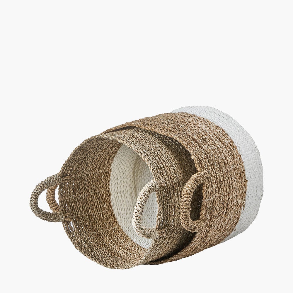 S/2 Banana Leaf Two Tone Natural and White Baskets.