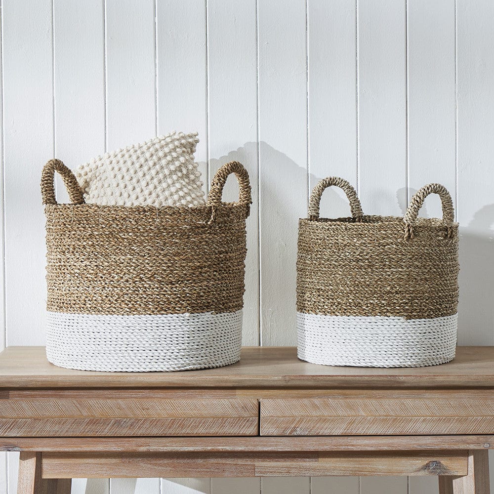 S/2 Banana Leaf Two Tone Natural and White Baskets.