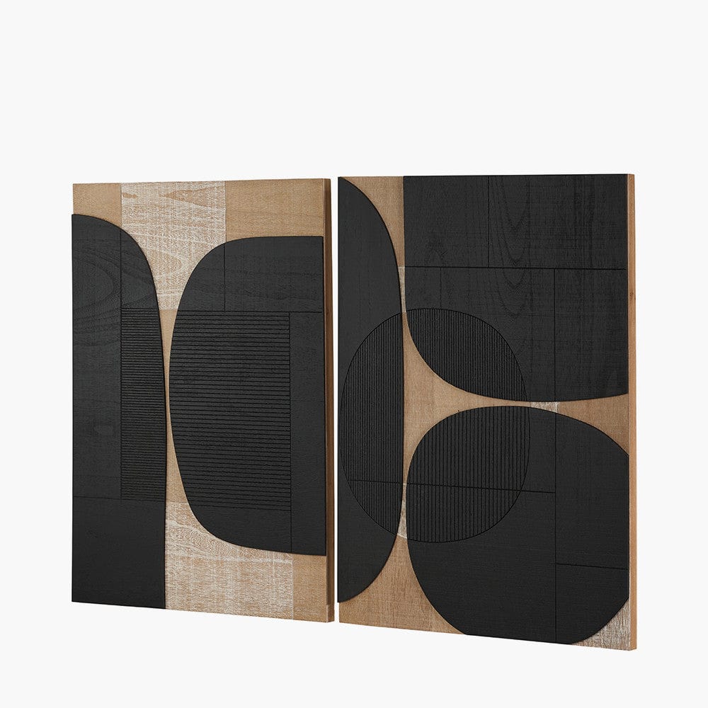 S/2 Black and Natural Wooden Textured Design Wall Art.