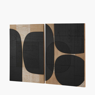 Pacific Lifestyle Accessories S/2 Black and Natural Wooden Textured Design Wall Art House of Isabella UK