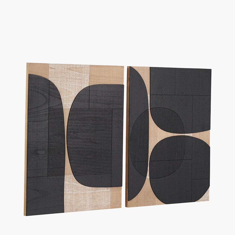 S/2 Black and Natural Wooden Textured Design Wall Art.
