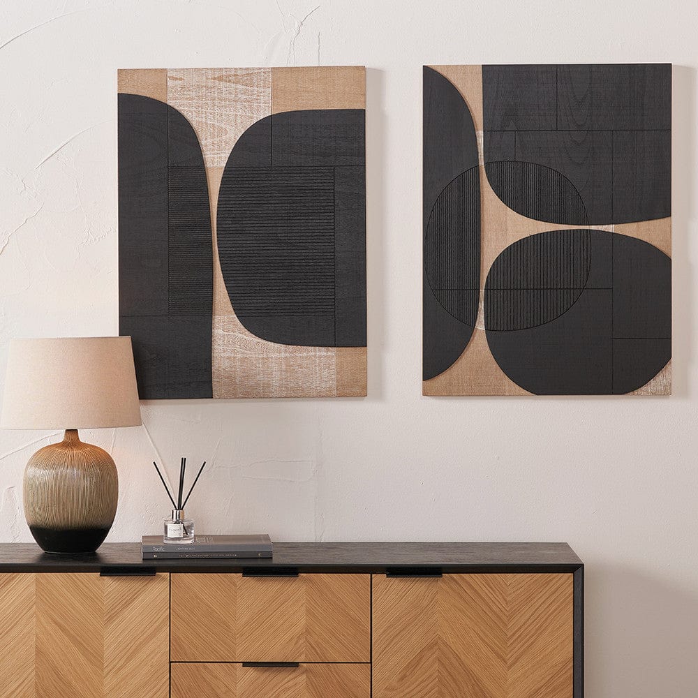 S/2 Black and Natural Wooden Textured Design Wall Art.