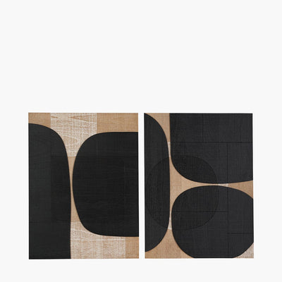 Pacific Lifestyle Accessories S/2 Black and Natural Wooden Textured Design Wall Art House of Isabella UK