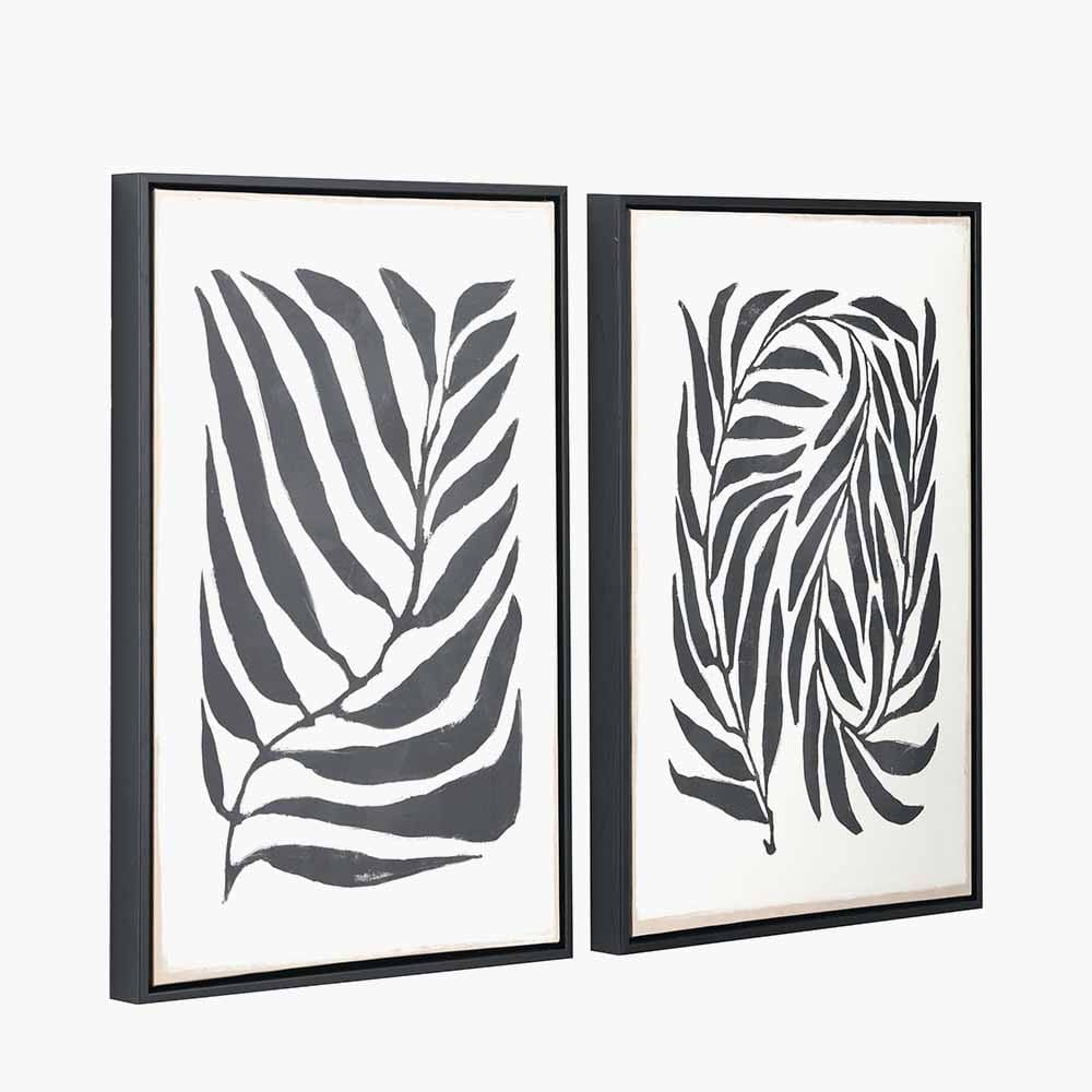 S/2 Black Leaf Print Canvases with Black Frames.