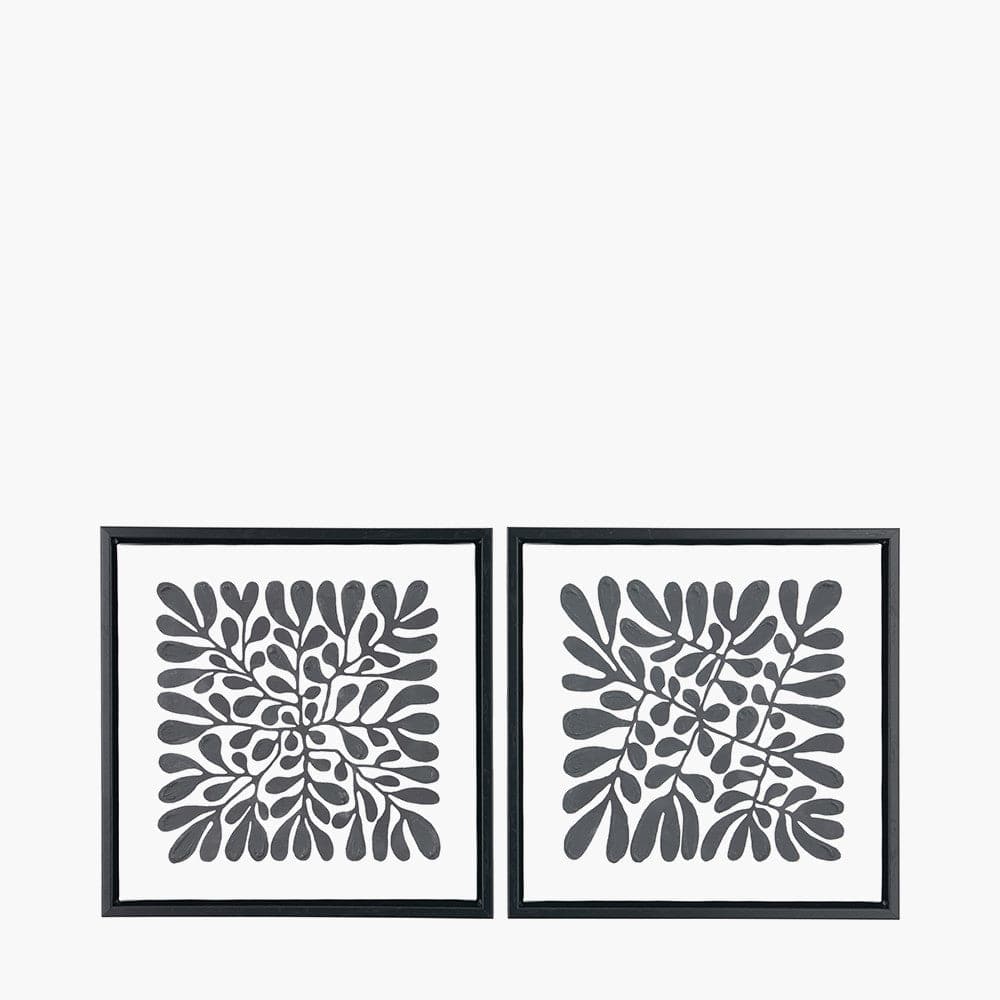 S/2 Black Leaf Print Square Canvases with Black Frames.