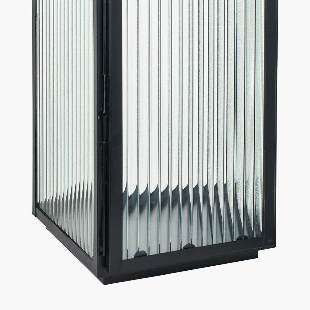 S/2 Black Metal and Ribbed Glass Lanterns.
