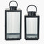 S/2 Black Metal and Ribbed Glass Lanterns.