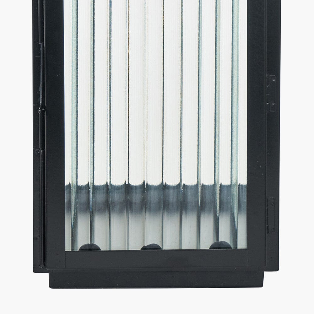 S/2 Black Metal and Ribbed Glass Lanterns.