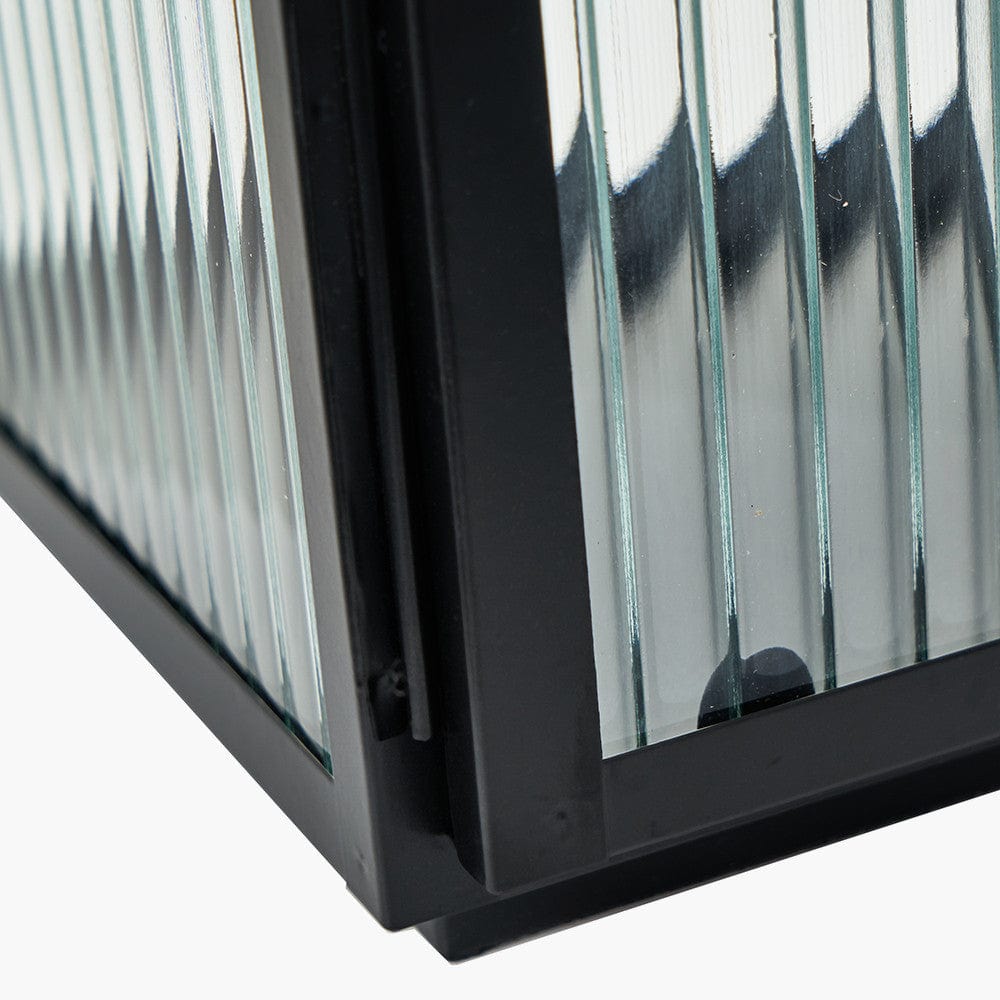 Pacific Lifestyle Accessories S/2 Black Metal and Ribbed Glass Lanterns House of Isabella UK