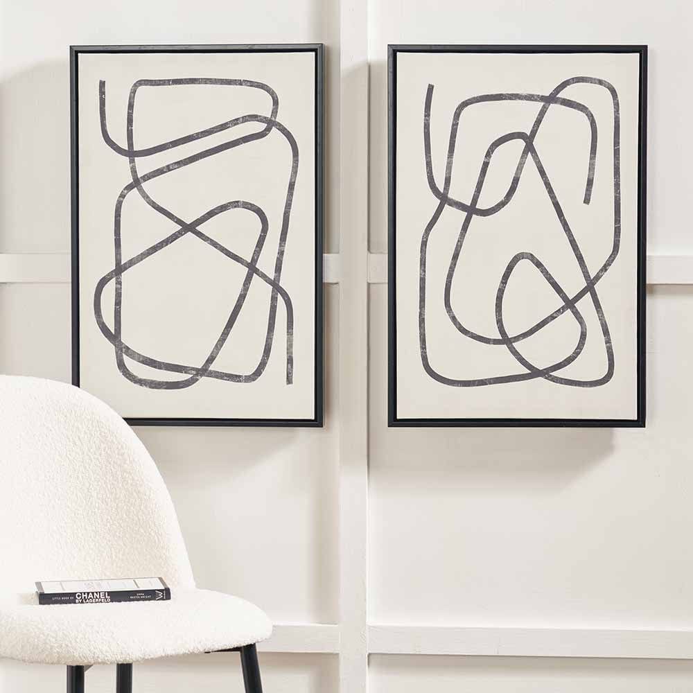 S/2 Black Squiggle Print Canvases with Black Frames.