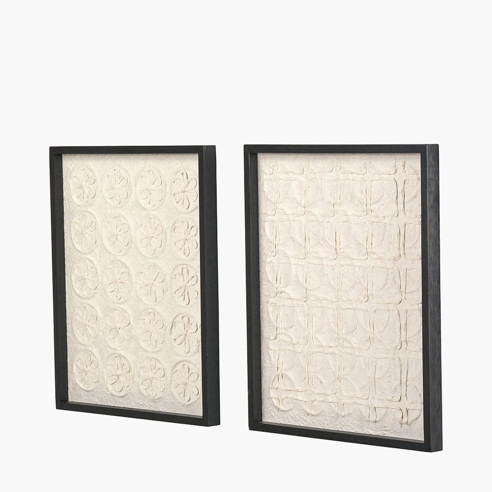 S/2 Circular Pattern Natural Paper Design Wall Art with Black Frames.