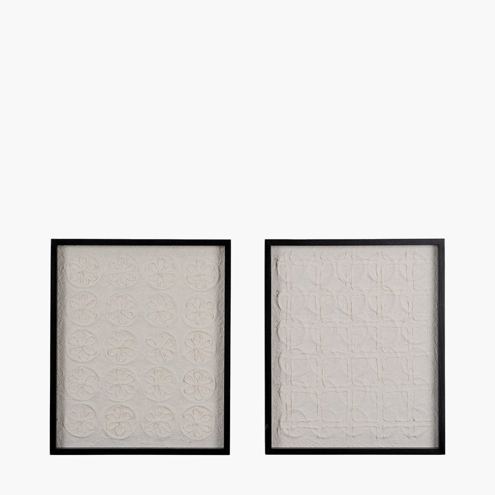 S/2 Circular Pattern Natural Paper Design Wall Art with Black Frames.