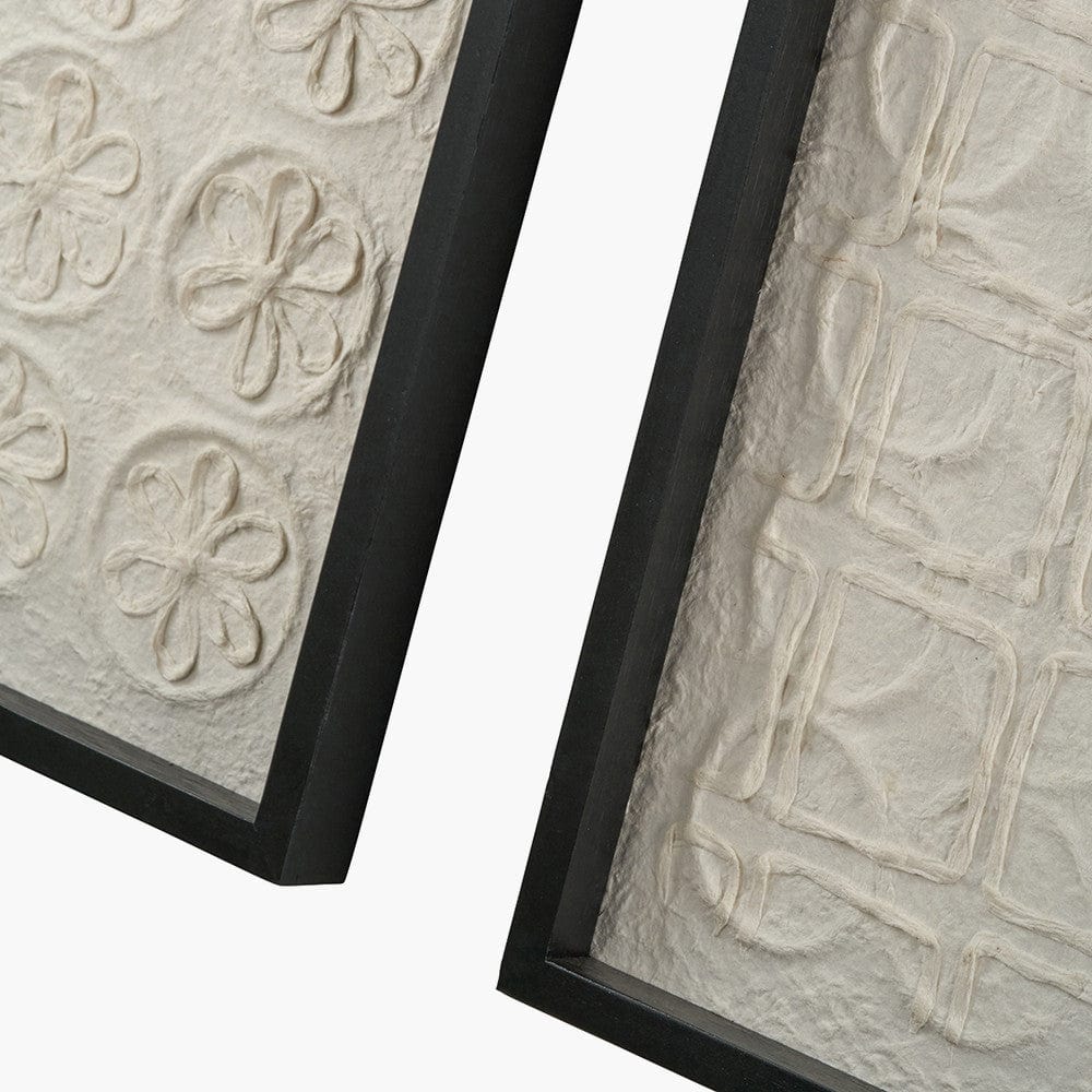 S/2 Circular Pattern Natural Paper Design Wall Art with Black Frames.