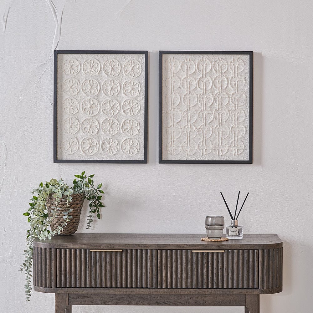 S/2 Circular Pattern Natural Paper Design Wall Art with Black Frames.