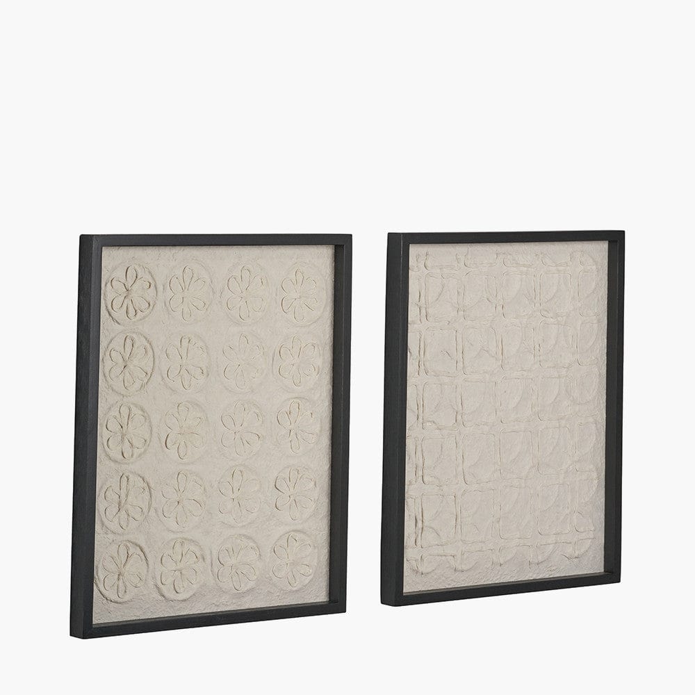 S/2 Circular Pattern Natural Paper Design Wall Art with Black Frames.