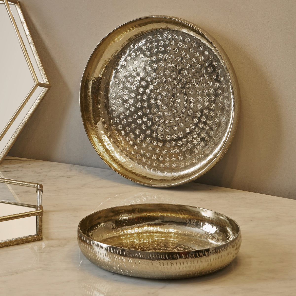 S/2 Gold Hammered Metal Bowls.