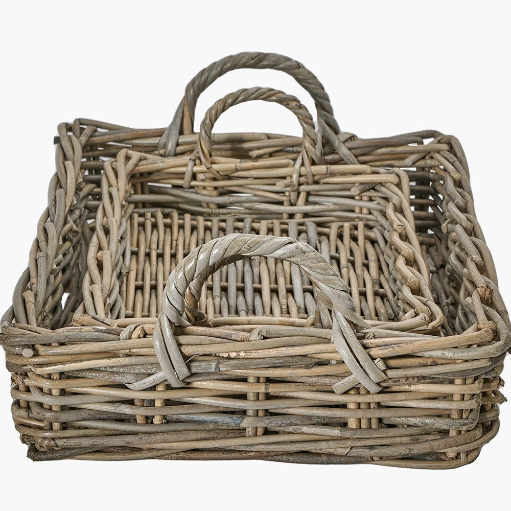 Pacific Lifestyle Accessories S/2 Grey Kubu Basket Trays House of Isabella UK