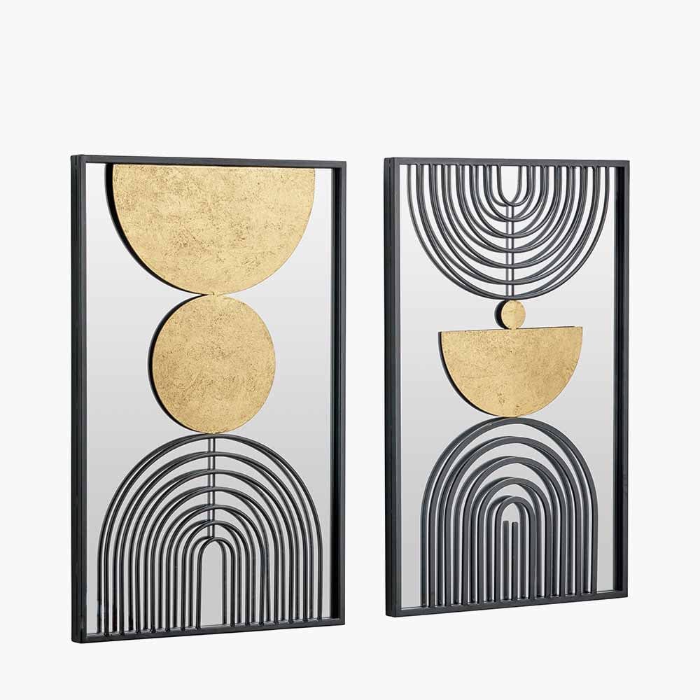 S/2 Mirrored, Black and Gold Metal Wall Art.