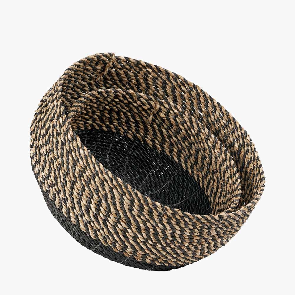 S/2 Seagrass Natural and Black Round Baskets.