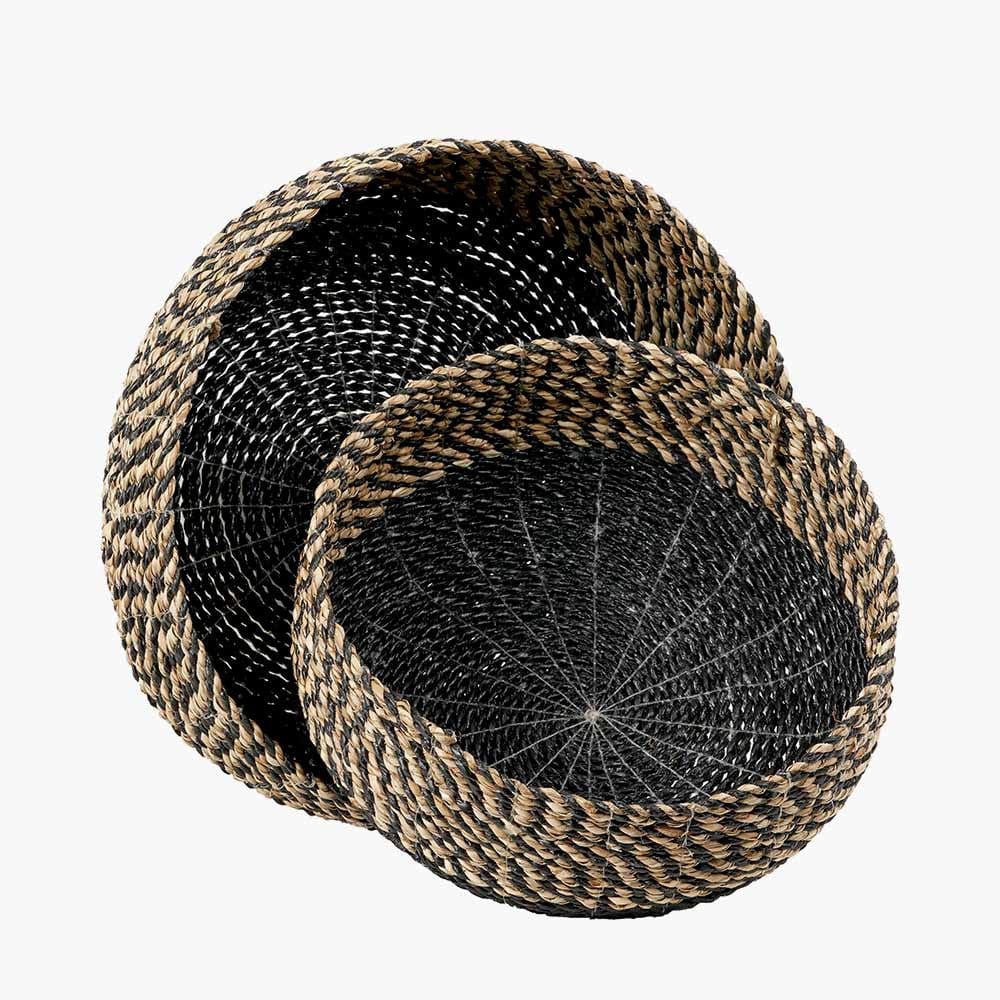 S/2 Seagrass Natural and Black Round Baskets.