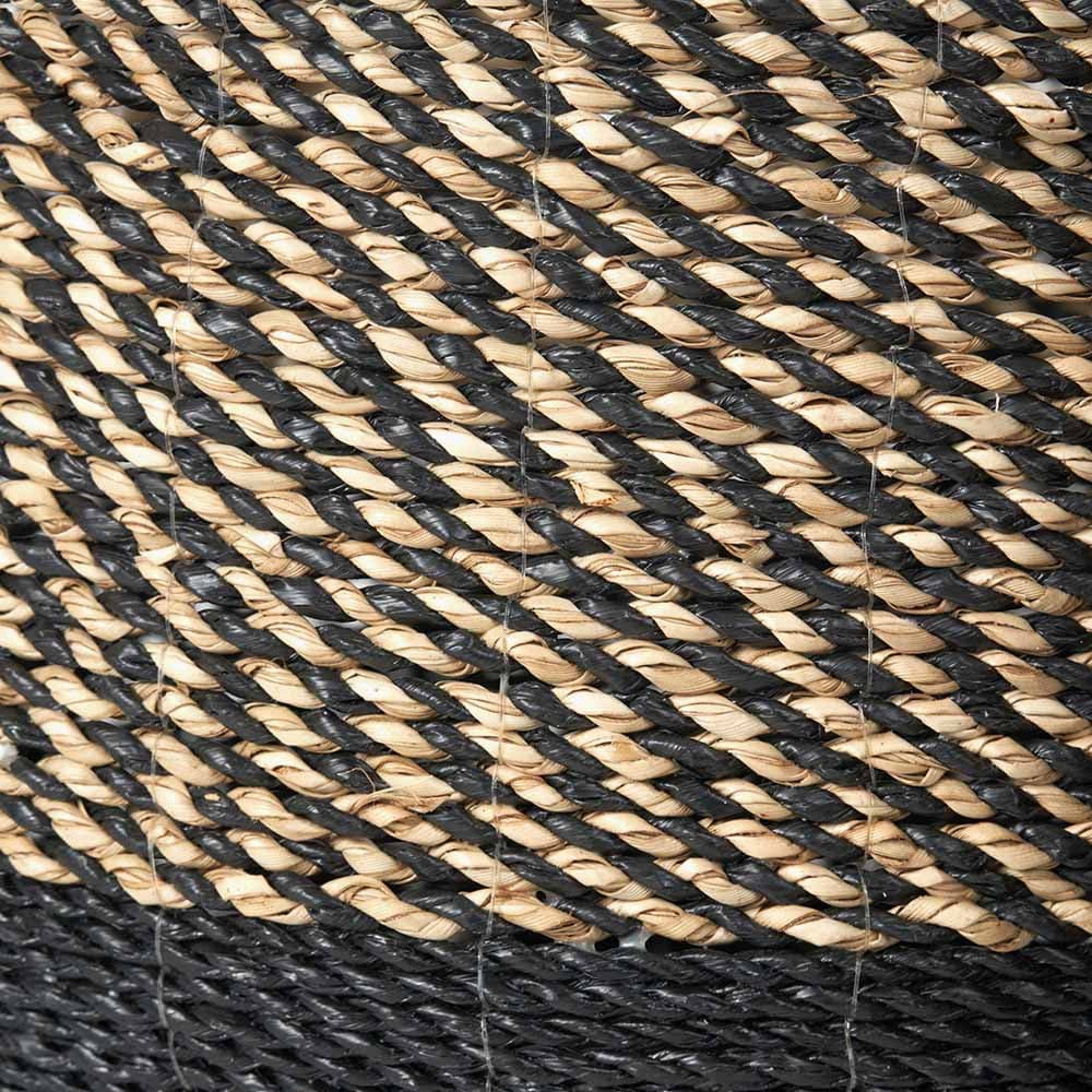 S/2 Seagrass Natural and Black Round Handled Baskets.