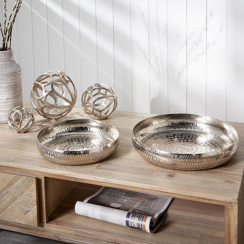 S/2 Silver Hammered Metal Bowls.