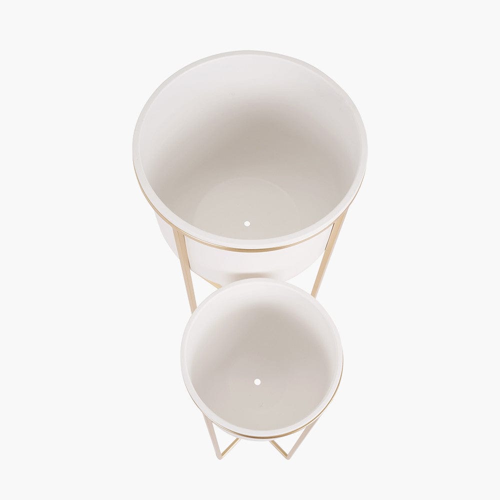 S/2 White and Gold Metal Planters.