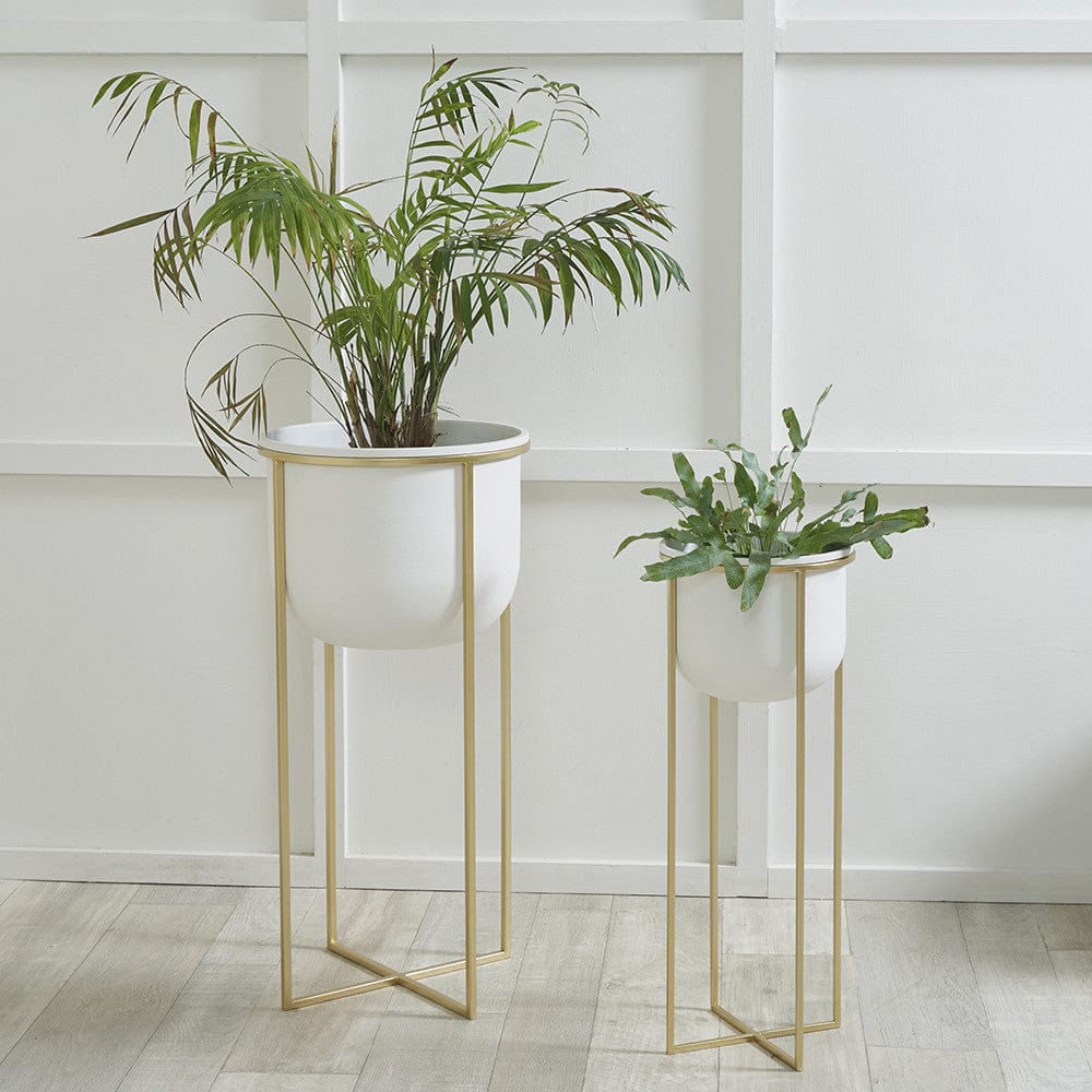 S/2 White and Gold Metal Planters.