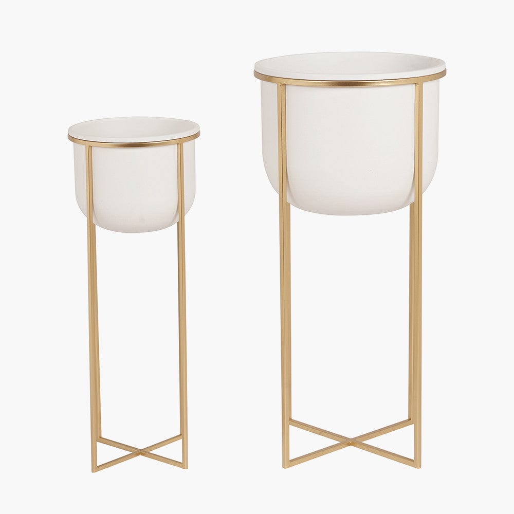 S/2 White and Gold Metal Planters.
