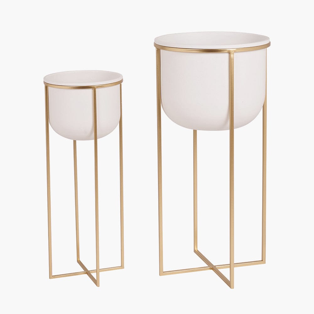 S/2 White and Gold Metal Planters.