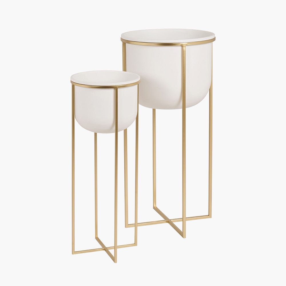 S/2 White and Gold Metal Planters.