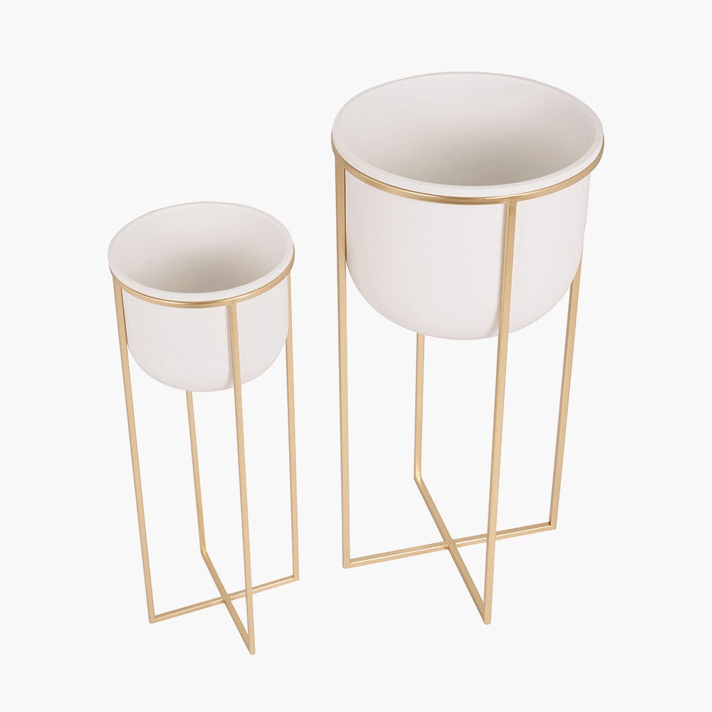 S/2 White and Gold Metal Planters.