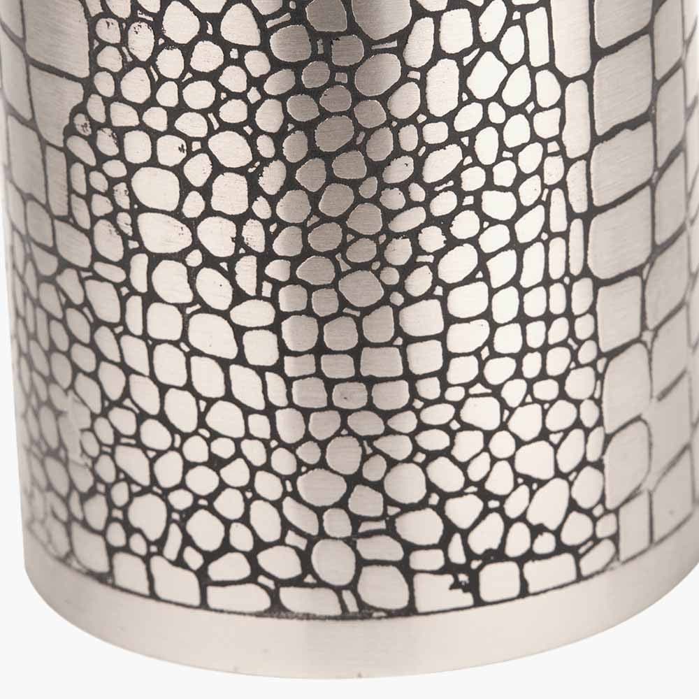 S/3 Antique Silver Croc Print Metal Pillar Candle Holders.