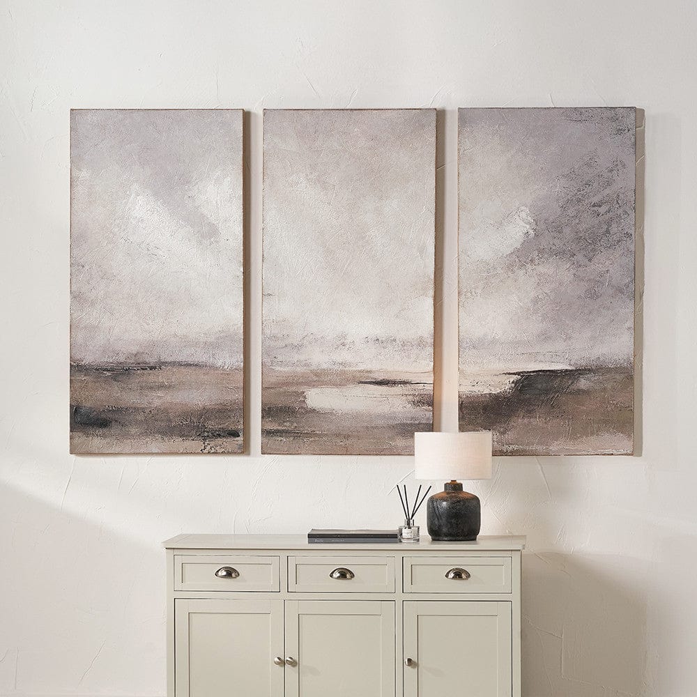 S/3 Grey and Neutrals Abstract Landscape Canvases.