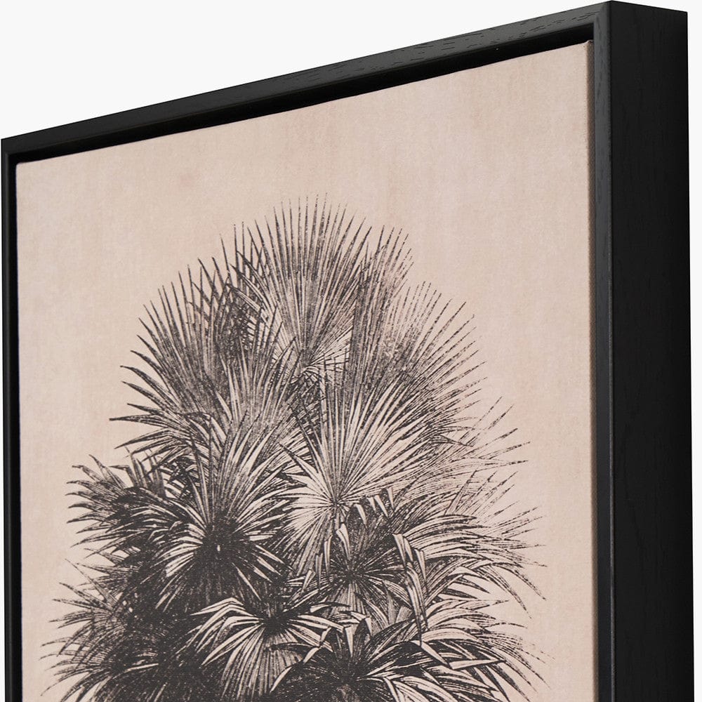 S/3 Natural and Black Palm Tree Print Canvases with Black Frames.