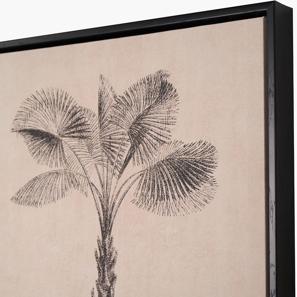 S/3 Natural and Black Palm Tree Print Canvases with Black Frames.